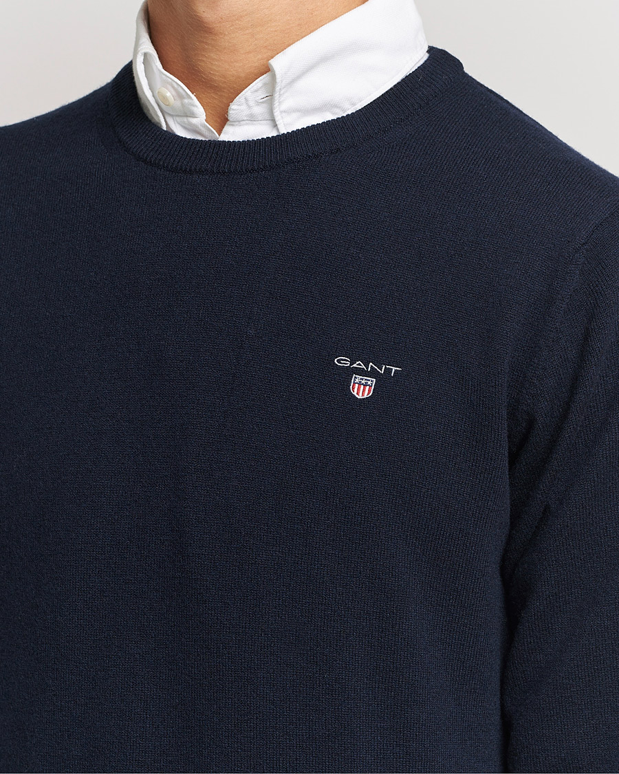 Men | Sweaters & Knitwear | GANT | Lambswool Crew Neck Pullover Marine