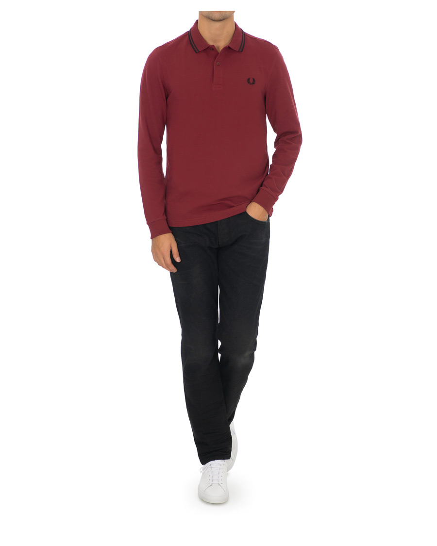 Men | Sweaters & Knitwear | Fred Perry | Slim Fit Long Sleeve Polo Twin Tip Wine Red