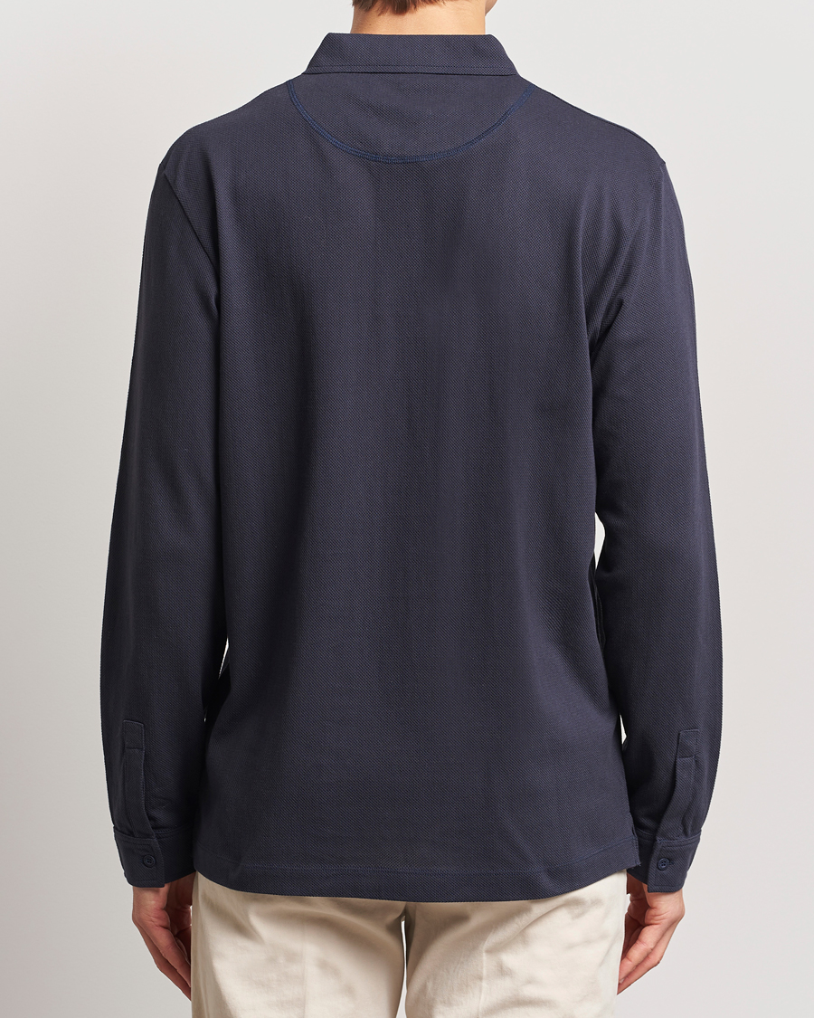 Men | Polo Shirts | Sunspel | Long Sleeve Riviera Polo Shirt Navy