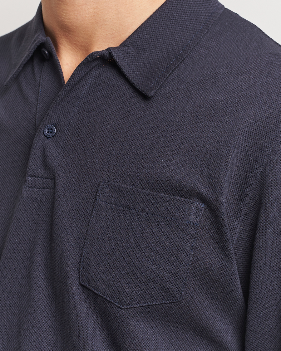 Men | Polo Shirts | Sunspel | Long Sleeve Riviera Polo Shirt Navy