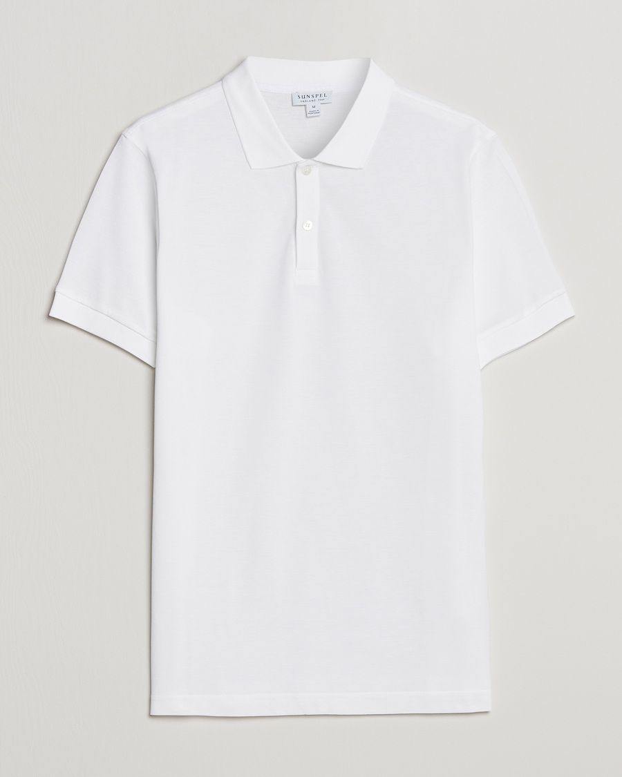 Men | Polo Shirts | Sunspel | Short Sleeve Pique Polo White