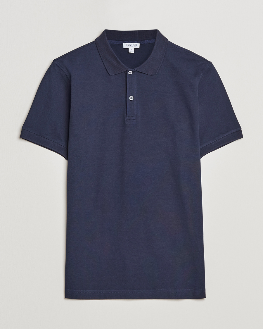 Men | Polo Shirts | Sunspel | Short Sleeve Pique Polo Navy