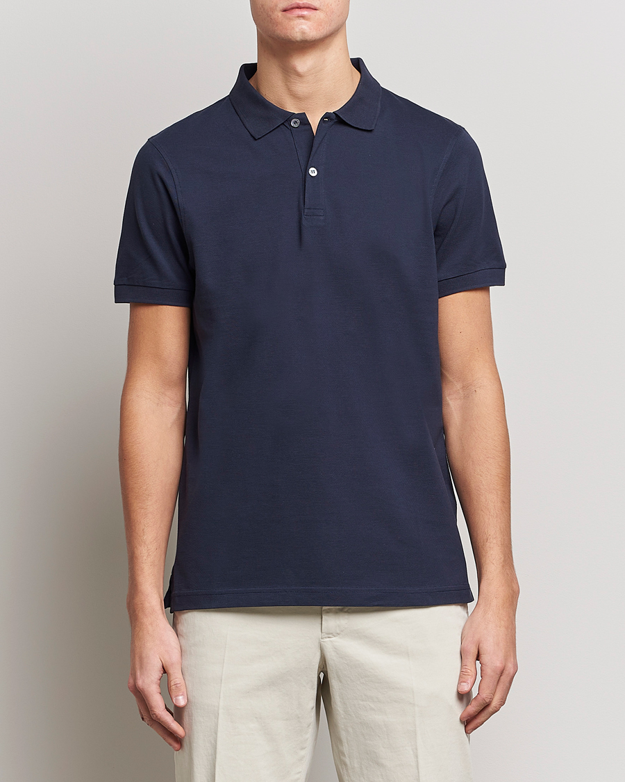 Men | Short Sleeve Polo Shirts | Sunspel | Short Sleeve Pique Polo Navy