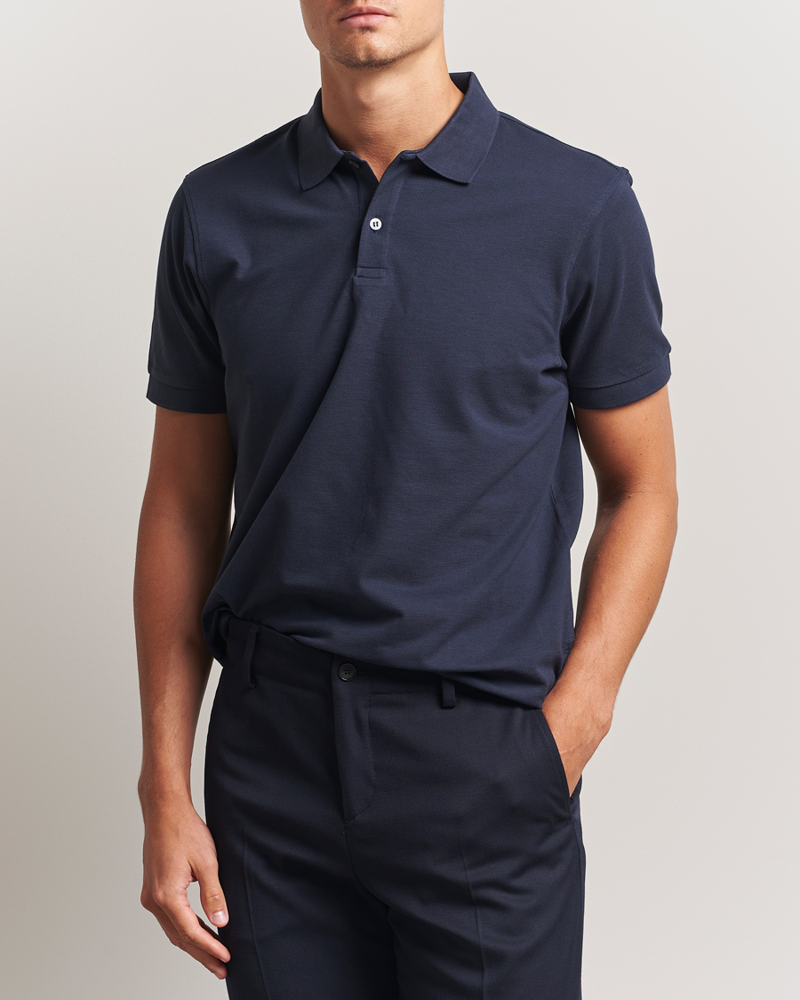 Men | Polo Shirts | Sunspel | Short Sleeve Pique Polo Navy