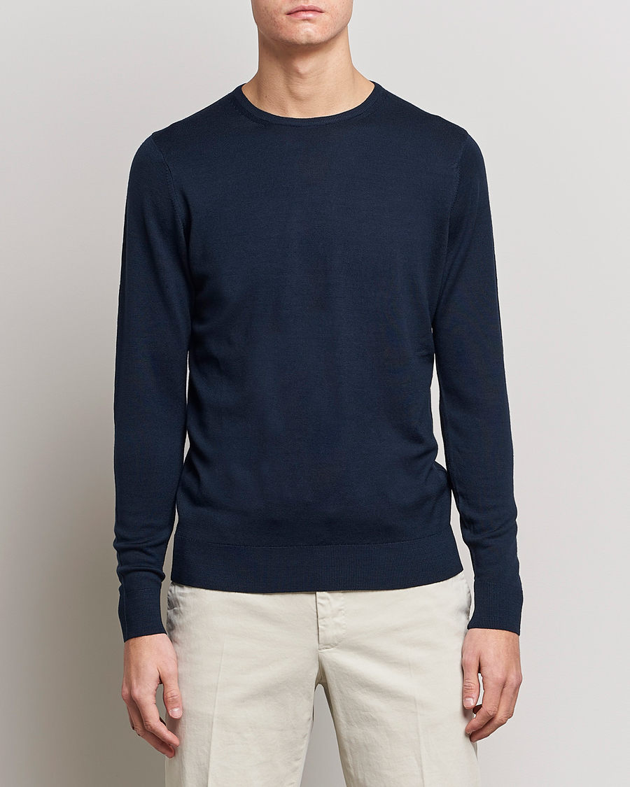 Men | Sweaters & Knitwear | Sunspel | Crew Neck Jumper Light Navy