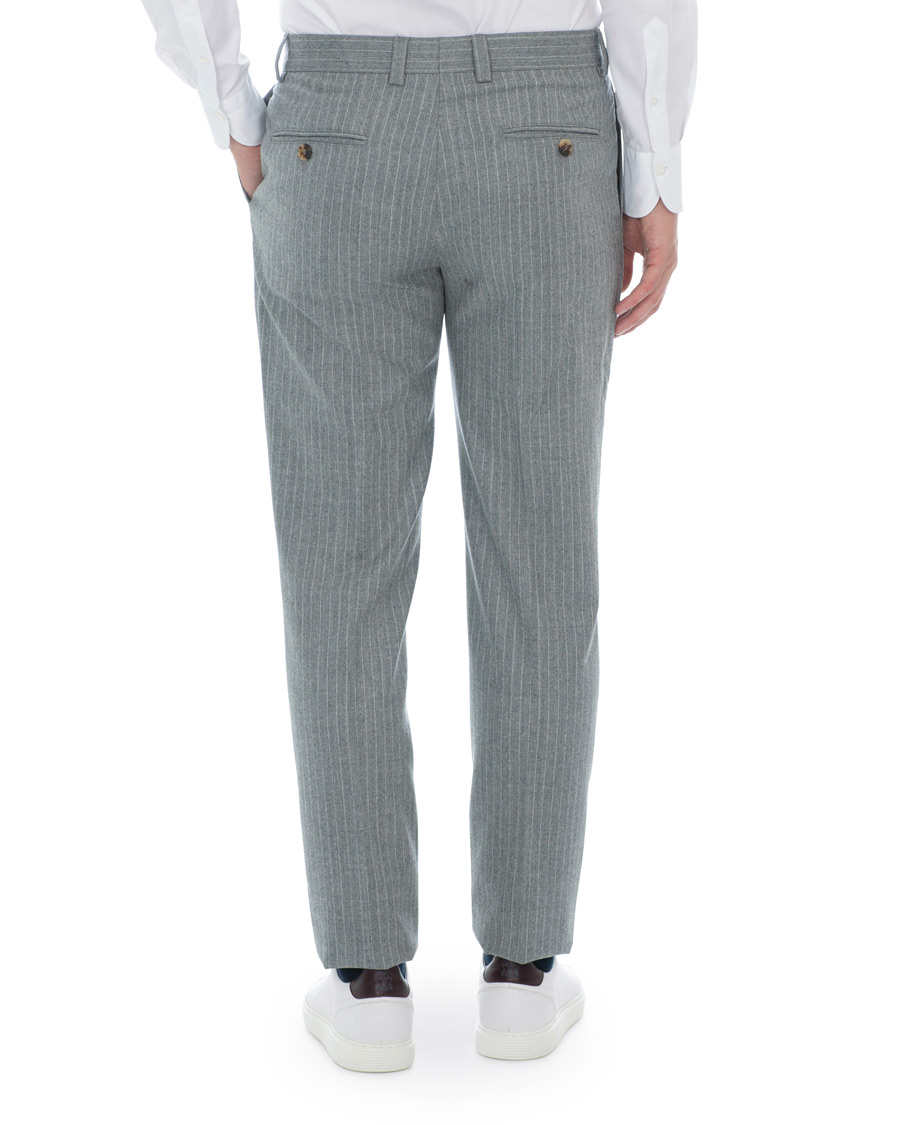 Men | Trousers | Brunello Cucinelli | Slim Fit Pin Stripe Pleated Flannel Trousers Light Grey