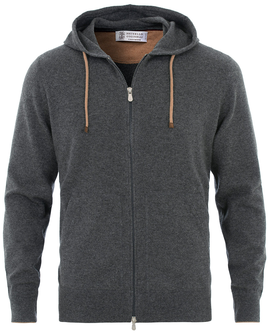 Men | Sweaters & Knitwear | Brunello Cucinelli | Cashmere Zip Hoodie Dark Grey