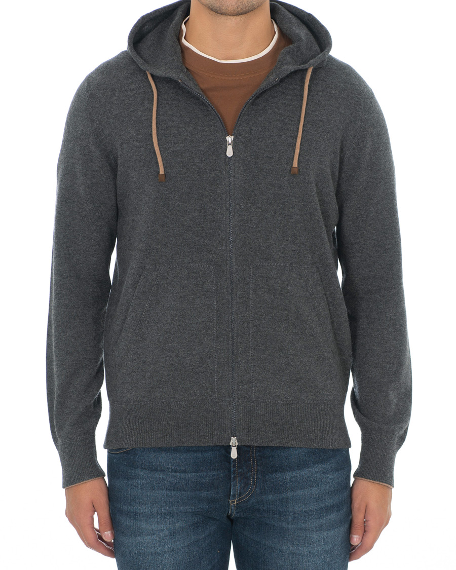 Men | Sweaters & Knitwear | Brunello Cucinelli | Cashmere Zip Hoodie Dark Grey