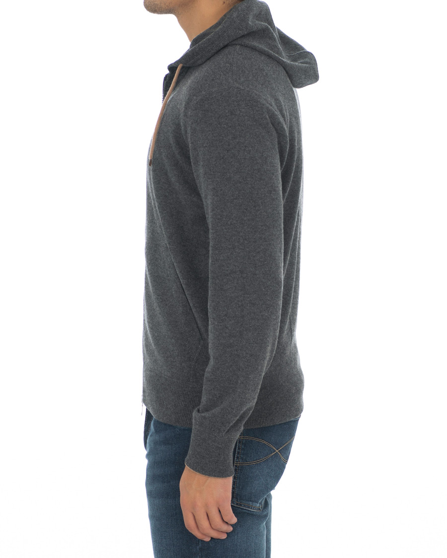 Men | Sweaters & Knitwear | Brunello Cucinelli | Cashmere Zip Hoodie Dark Grey