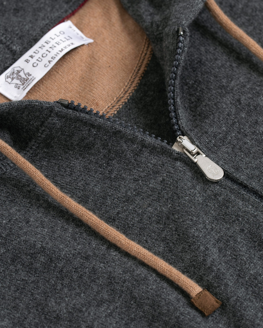 Men | Sweaters & Knitwear | Brunello Cucinelli | Cashmere Zip Hoodie Dark Grey