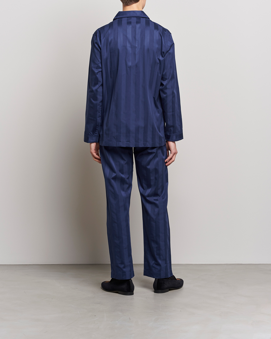 Men | Pyjamas & Robes | Derek Rose | Striped Cotton Satin Pyjama Set Navy