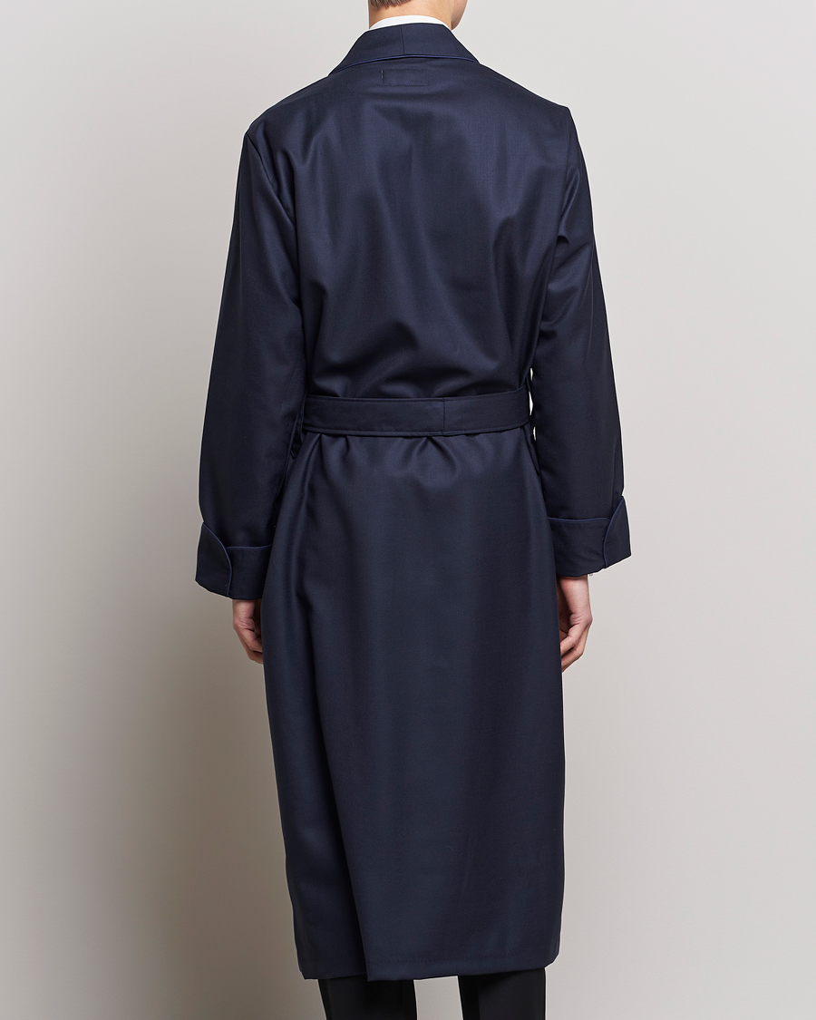 Men | Pyjamas & Robes | Derek Rose | Pure Wool Dressing Gown Navy