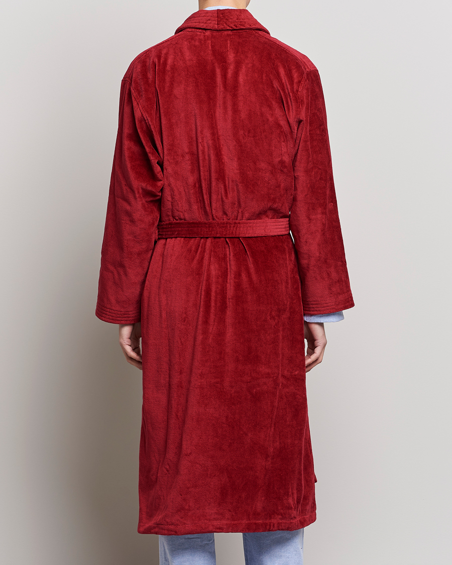 Men | Pyjamas & Robes | Derek Rose | Cotton Velour Gown Wine Red