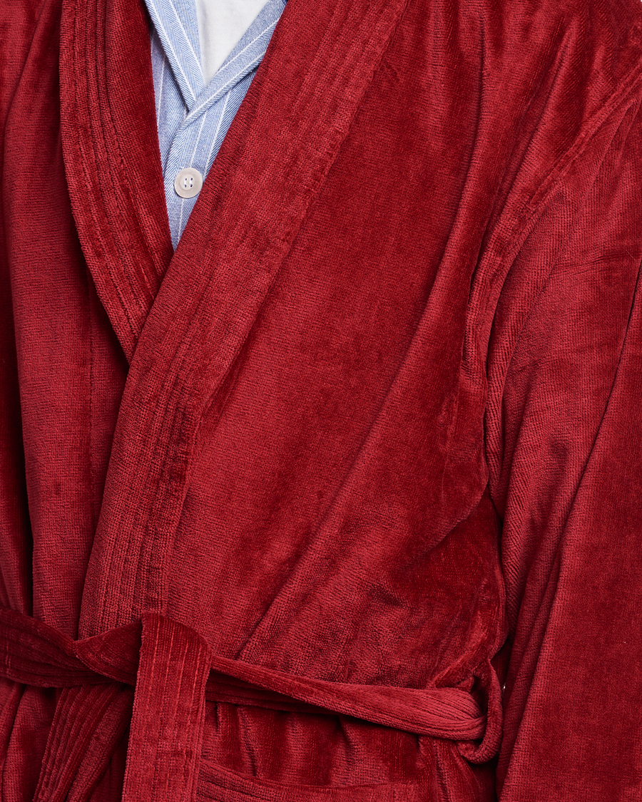 Men | Pyjamas & Robes | Derek Rose | Cotton Velour Gown Wine Red