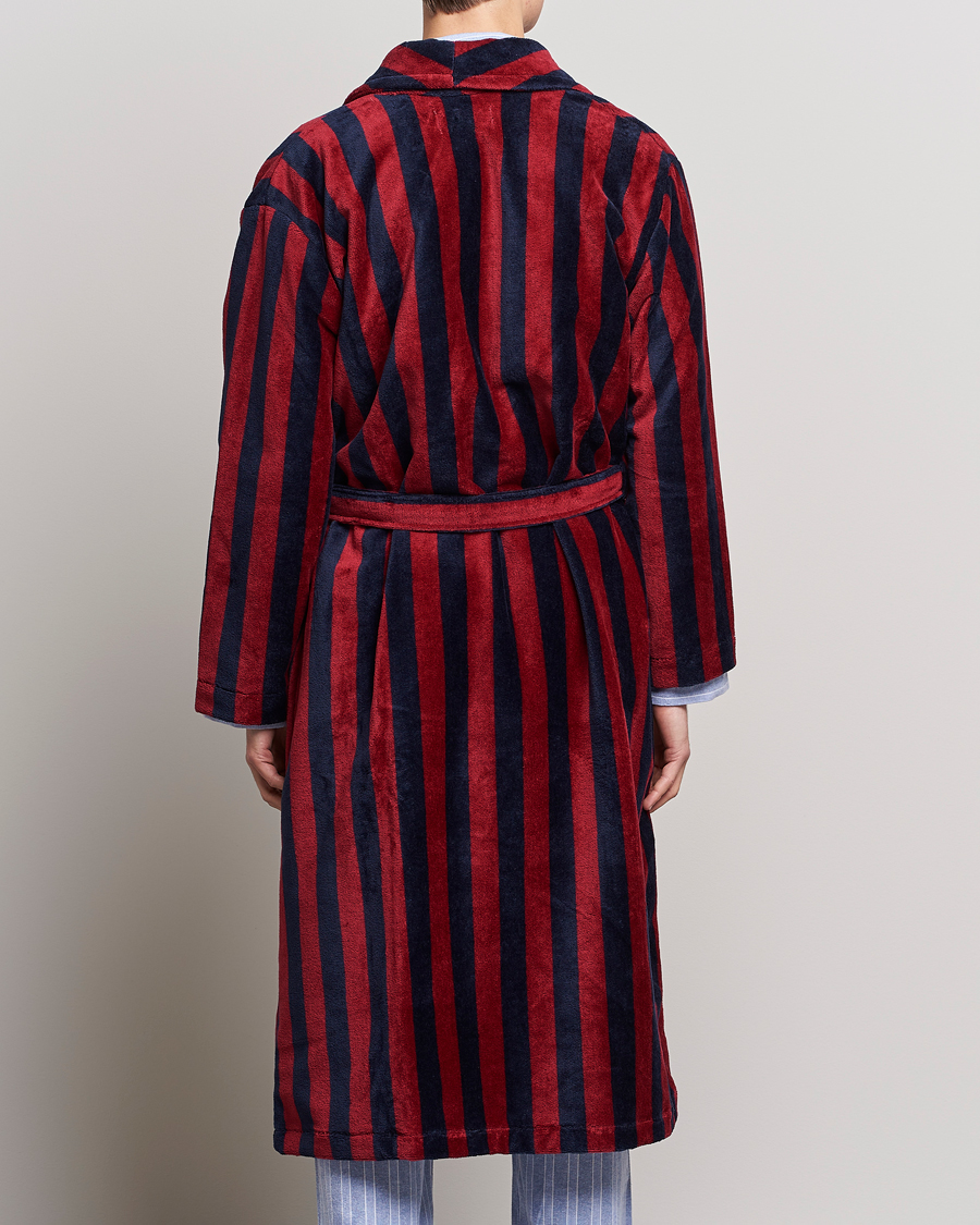 Men | Pyjamas & Robes | Derek Rose | Cotton Velour Striped Gown Red/Blue