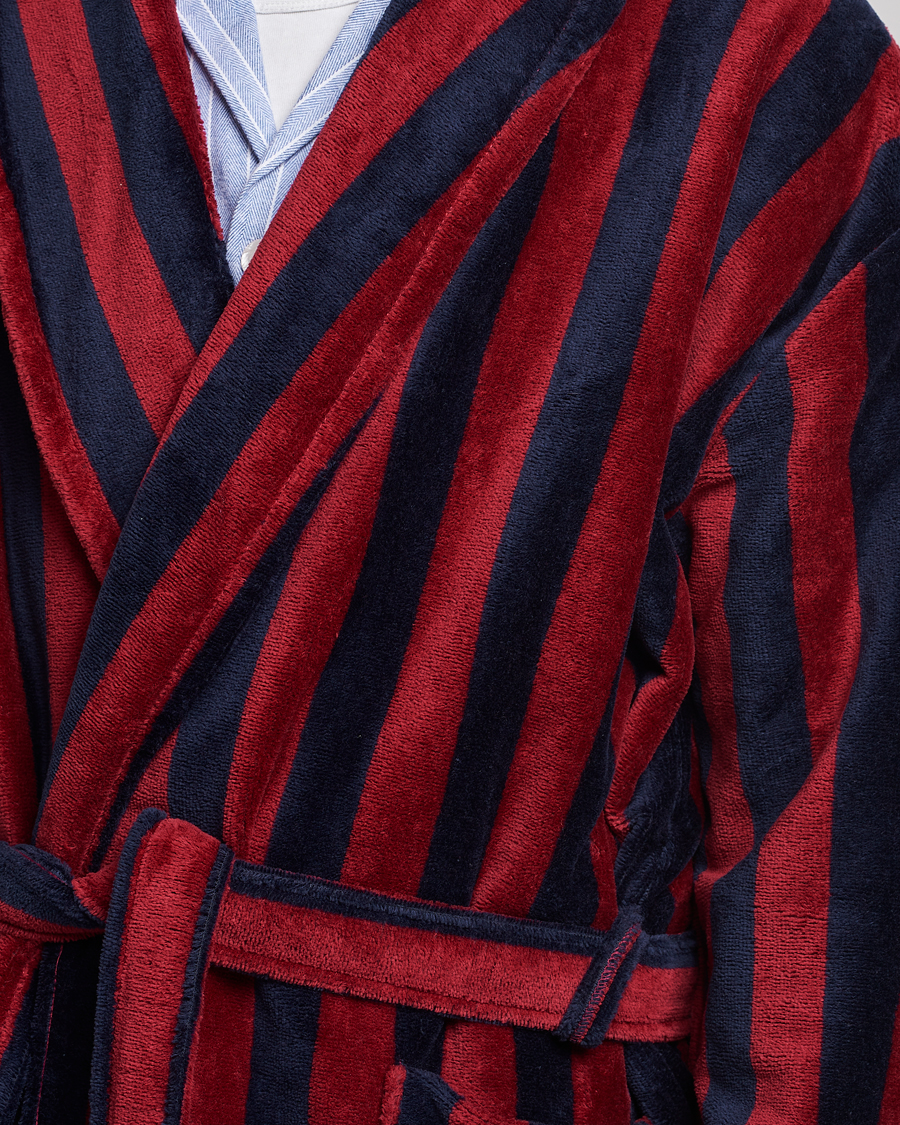 Men | Pyjamas & Robes | Derek Rose | Cotton Velour Striped Gown Red/Blue