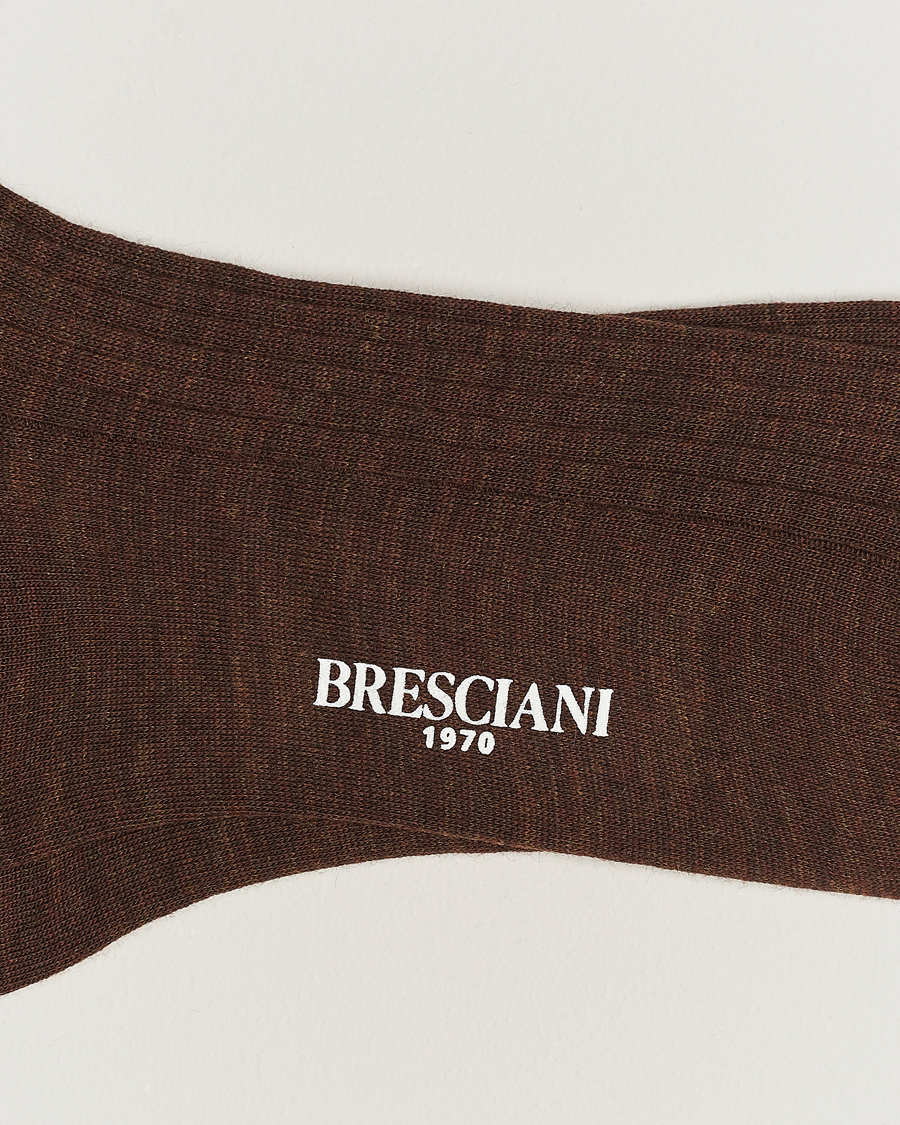 Men |  | Bresciani | Wool/Nylon Ribbed Short Socks Brown Melange