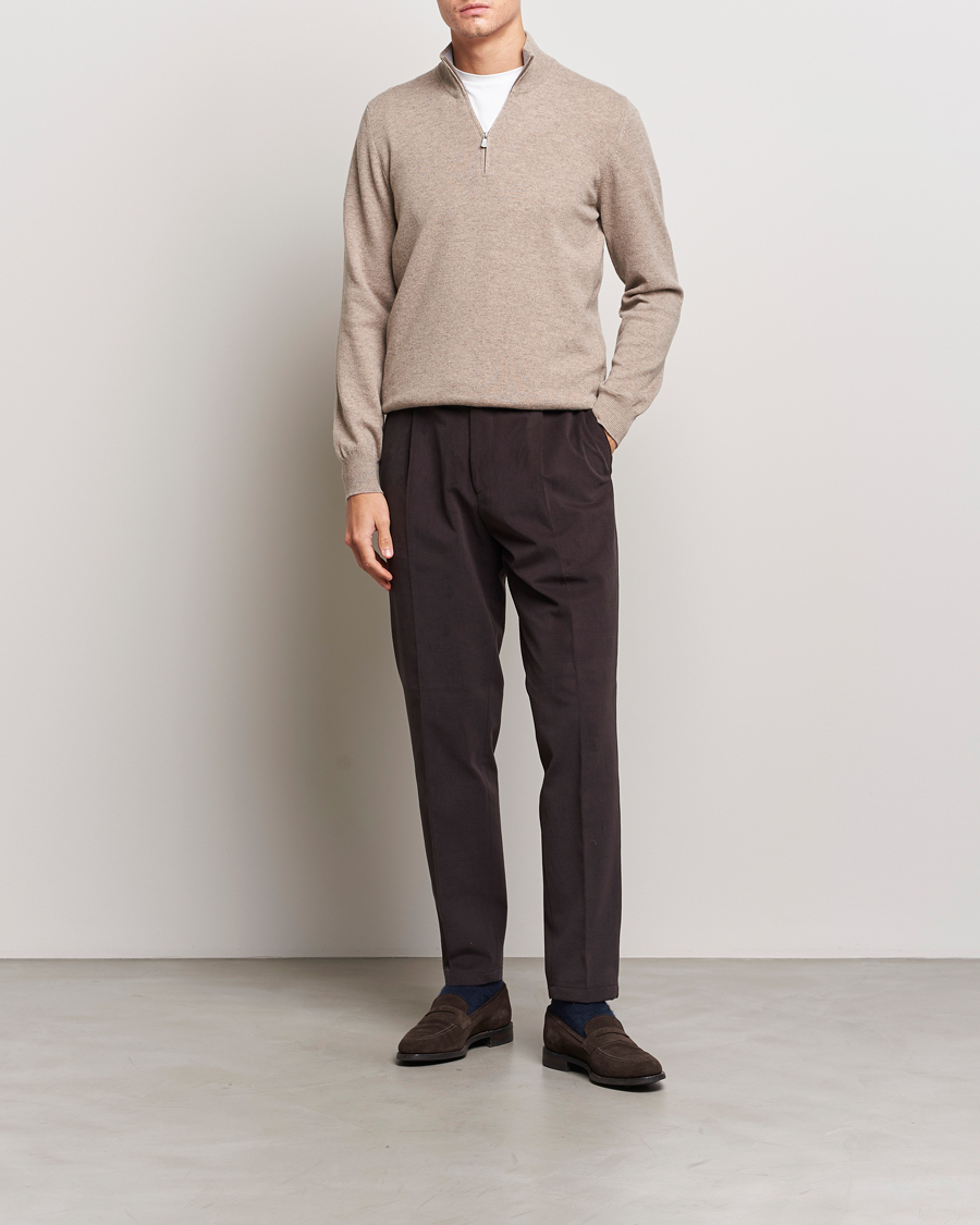 Men | Sweaters & Knitwear | Gran Sasso | Wool/Cashmere Half Zip Beige Melange