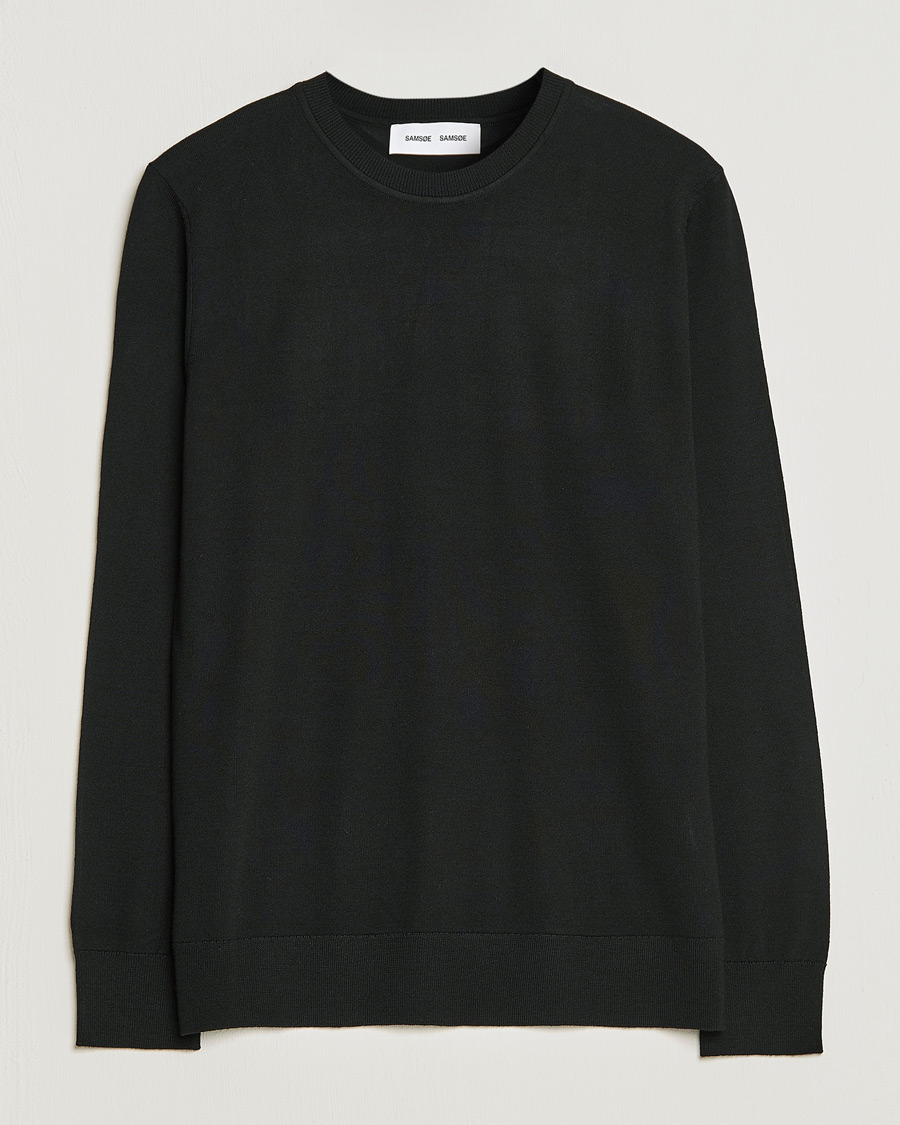 Men | Sweaters & Knitwear | Samsøe & Samsøe | Flemming Superfine Merino Wool Crew Neck Black
