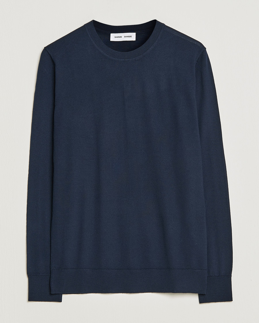 Men | Sweaters & Knitwear | Samsøe Samsøe | Flemming Superfine Merino Wool Crew Neck Night Sky