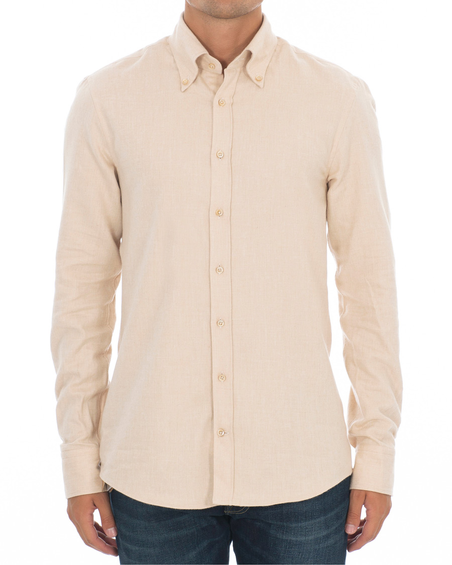 Men | Shirts | Stenströms | Slimline Flannel Shirt Beige