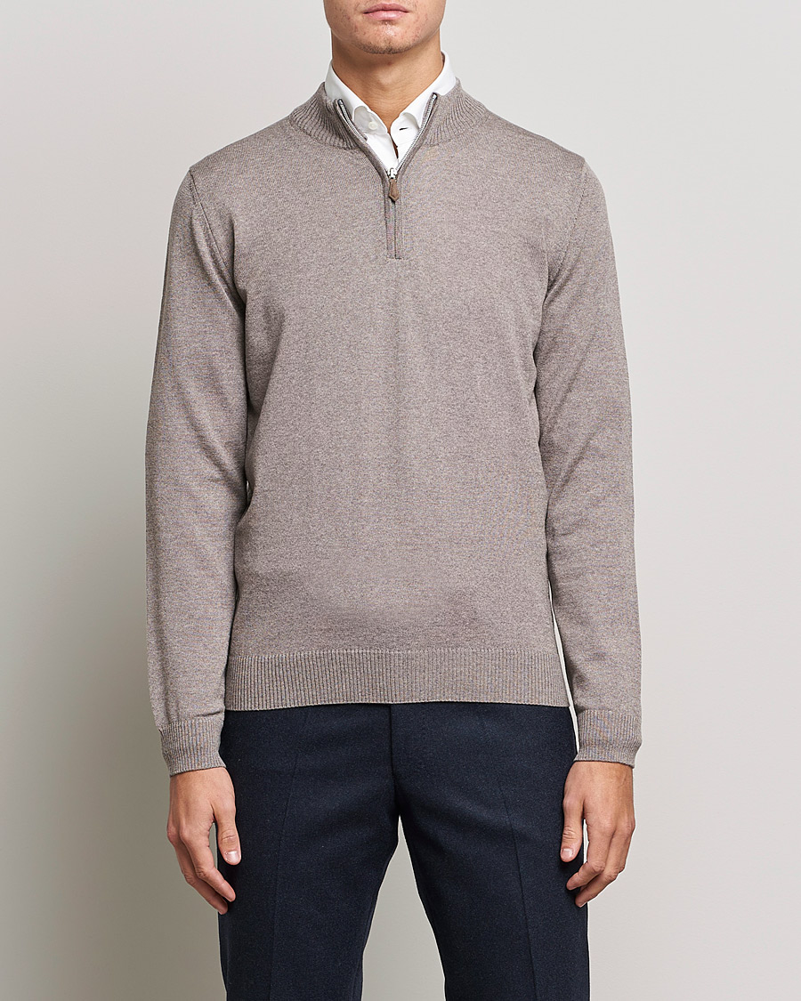 Men | Sweaters & Knitwear | Stenströms | Merino Half Zip Mud Brown