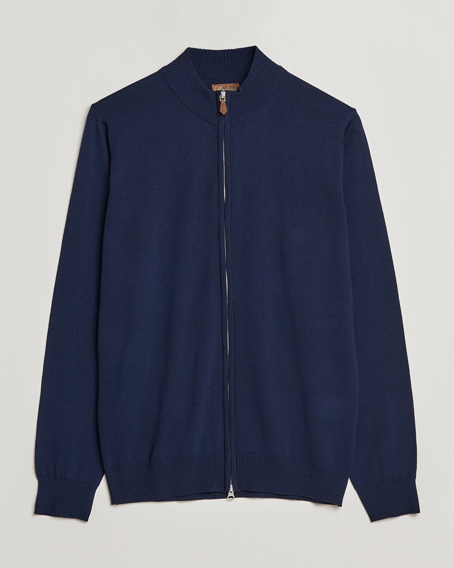 Men | Sweaters & Knitwear | Stenströms | Merino Full Zip Navy