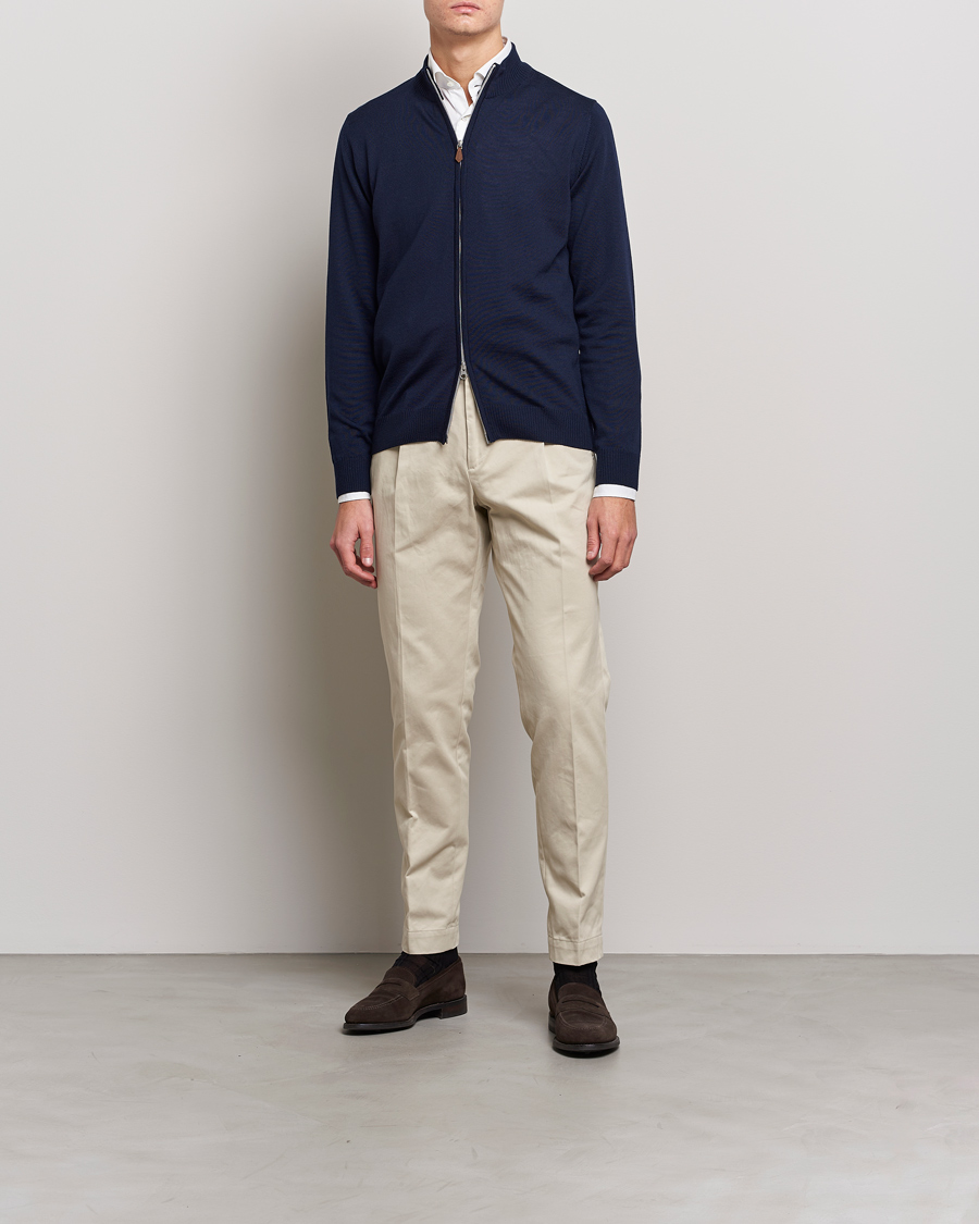 Men | Sweaters & Knitwear | Stenströms | Merino Full Zip Navy