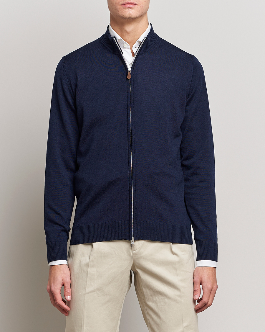 Men | Sweaters & Knitwear | Stenströms | Merino Full Zip Navy