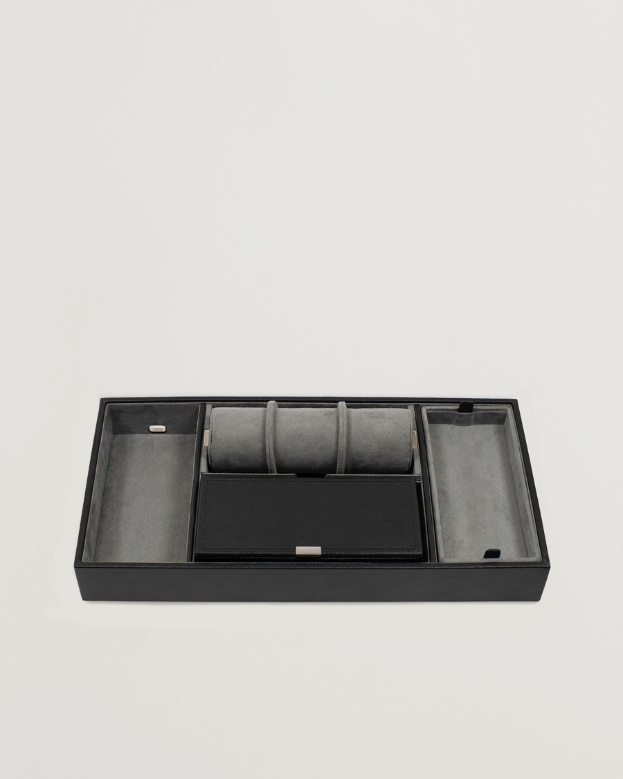 Men | Watch & Jewellery Boxes | WOLF | Howard Valet Tray with Cuff Black/Grey Pebble