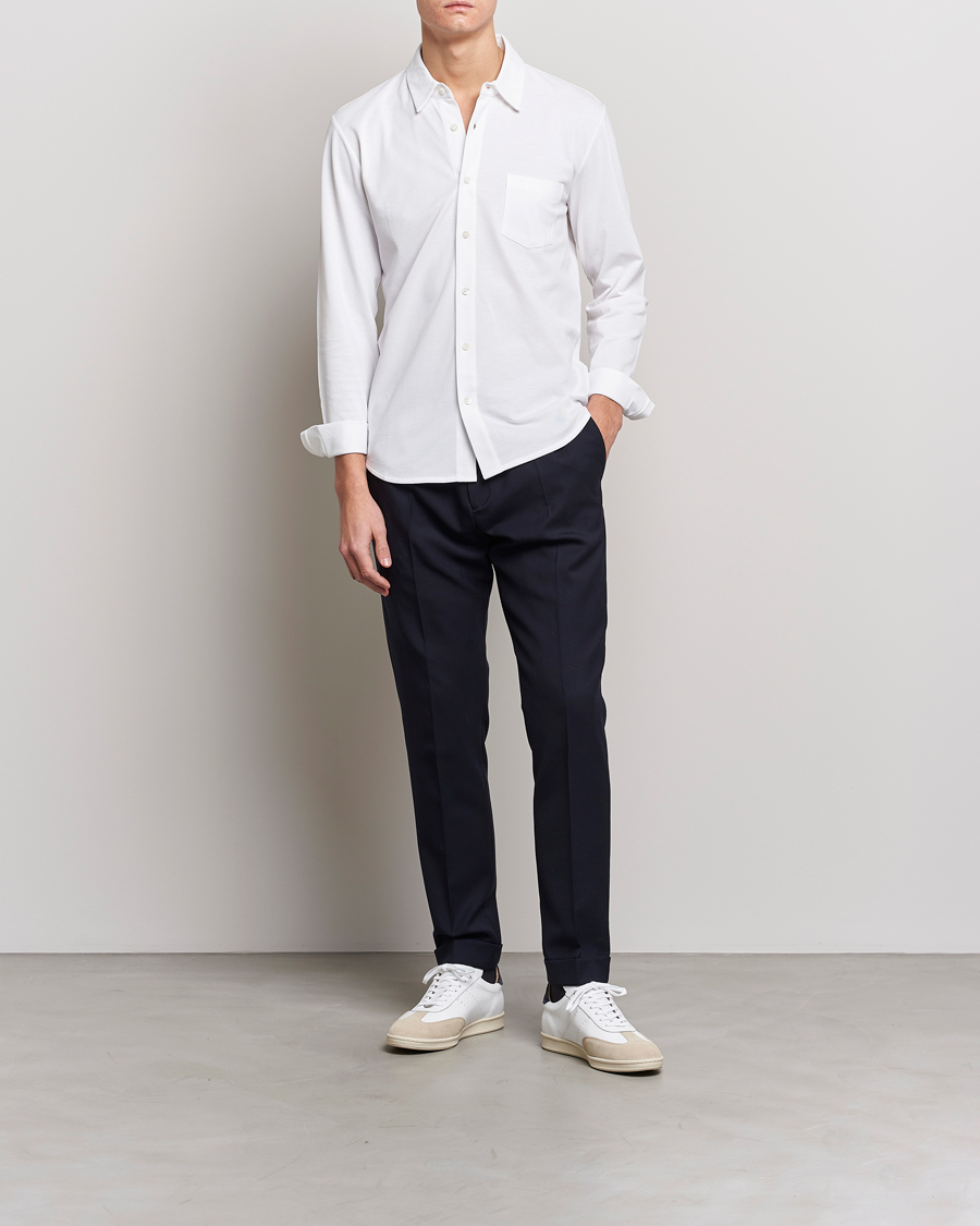 Men | Polo Shirts | Sunspel | Long Sleeve Pique Shirt White