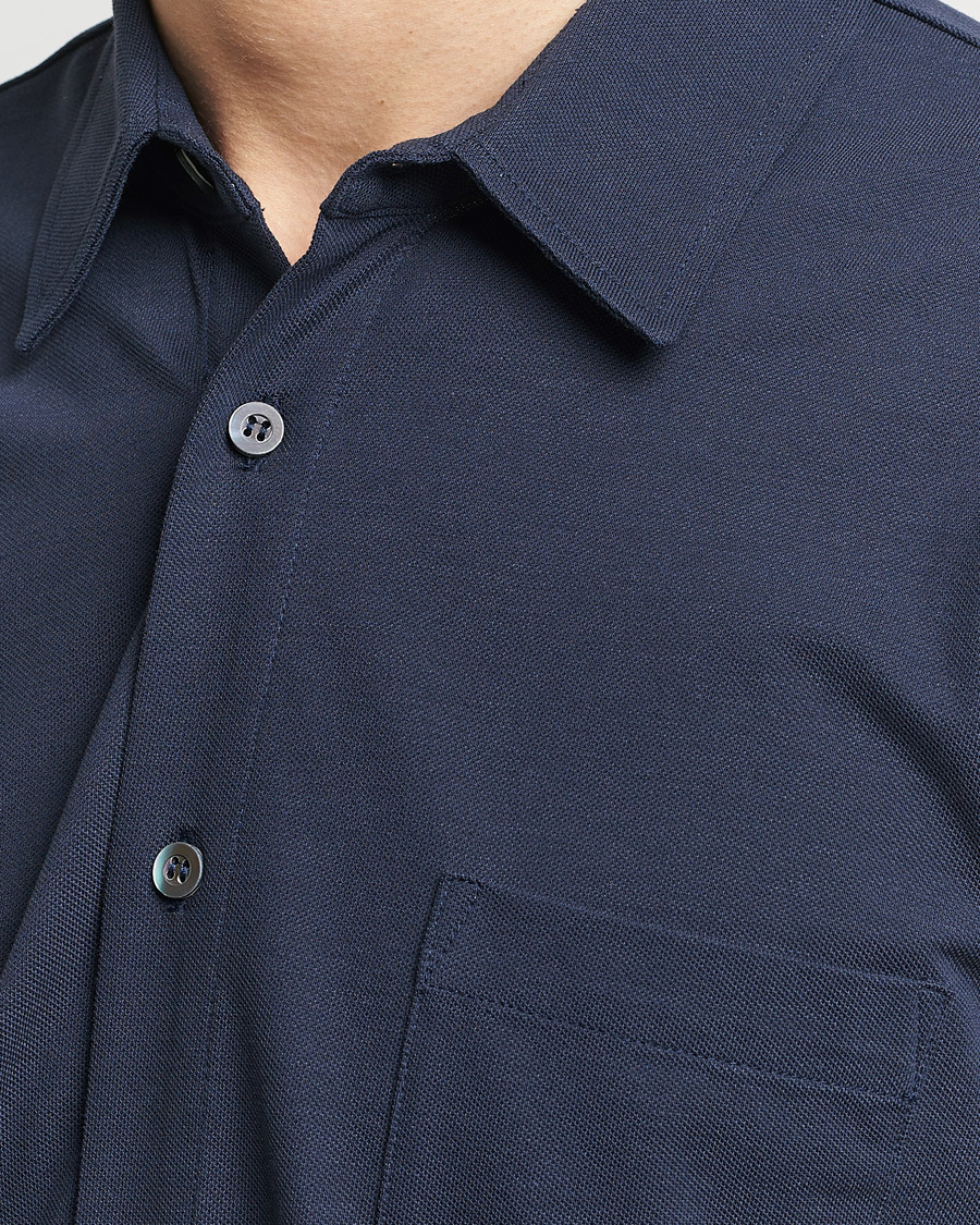 Men | Shirts | Sunspel | Long Sleeve Button Down Pique Shirt Navy
