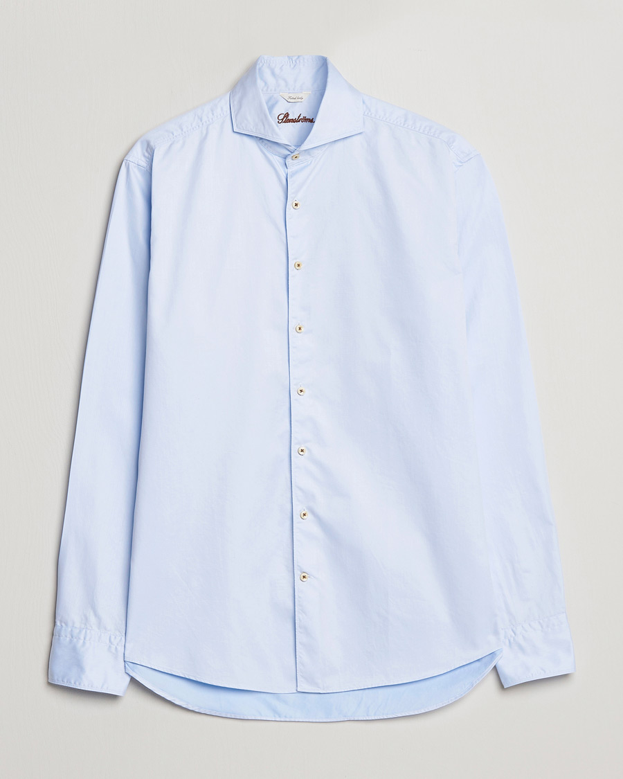 Men |  | Stenströms | Fitted Body Washed Cotton Plain Shirt Light Blue