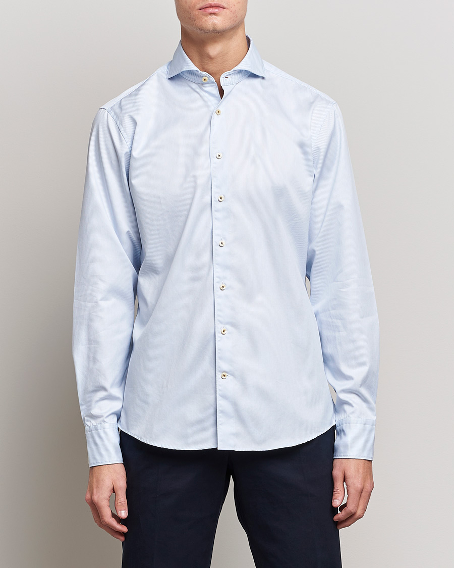 Men | Stenströms | Stenströms | Fitted Body Pinstriped Casual Shirt Light Blue