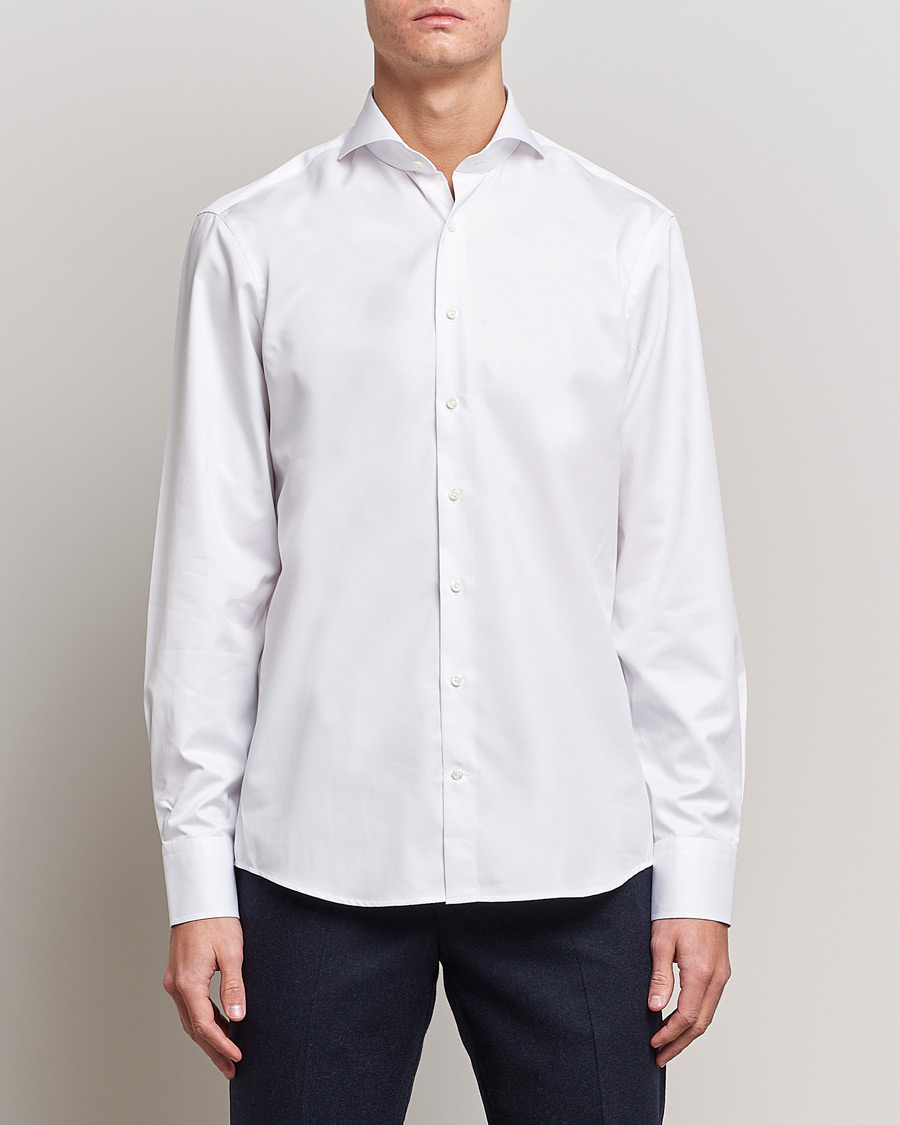 Men | Business Shirts | Stenströms | Fitted Body Extreme Cut Away Shirt White
