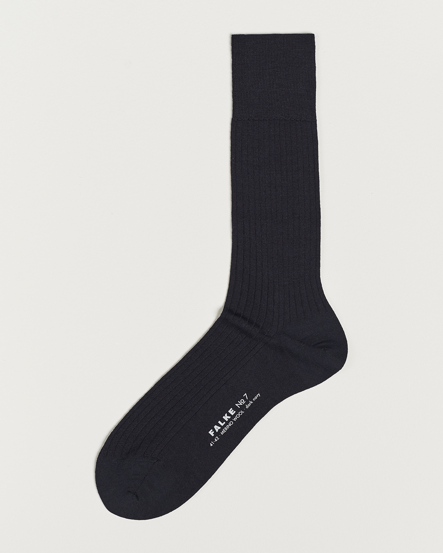 Men |  | Falke | No. 7 Finest Merino Ribbed Socks Dark Navy