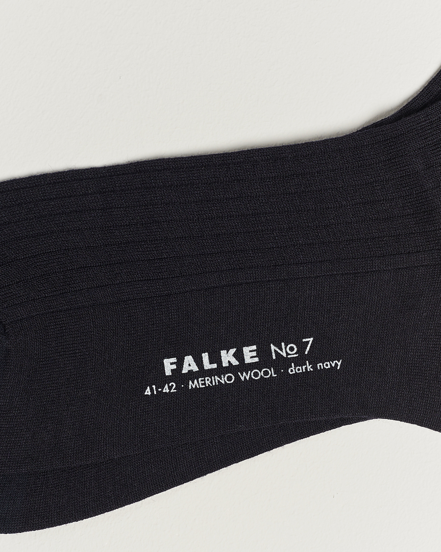 Men |  | Falke | No. 7 Finest Merino Ribbed Socks Dark Navy