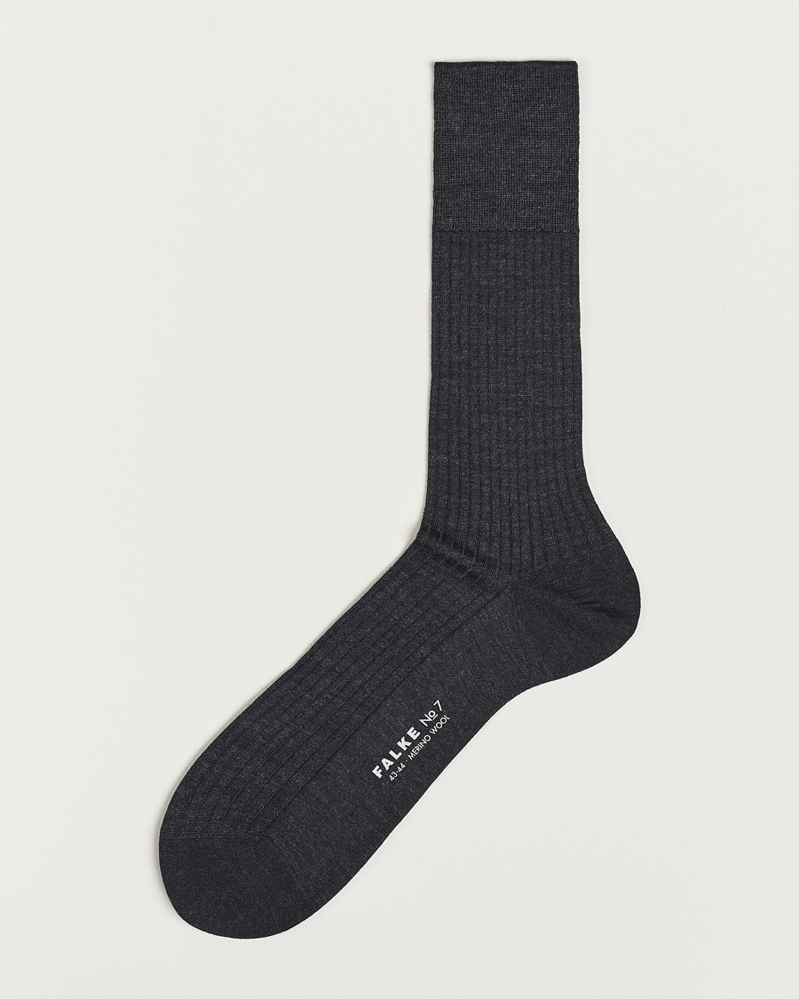 Men | Underwear & Socks | Falke | No. 7 Finest Merino Ribbed Socks Anthracite Melange