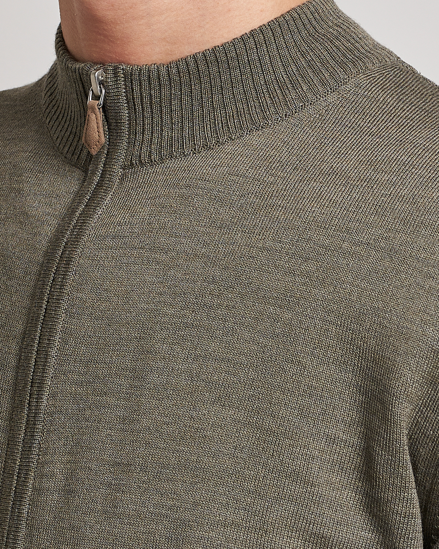 Men | Sweaters & Knitwear | Stenströms | Merino Wool Full Zip Olive