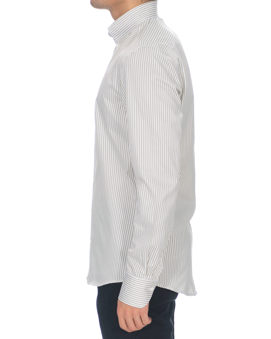 Men | Shirts | Stenströms | Slimline Striped Twill Button Down Shirt Green