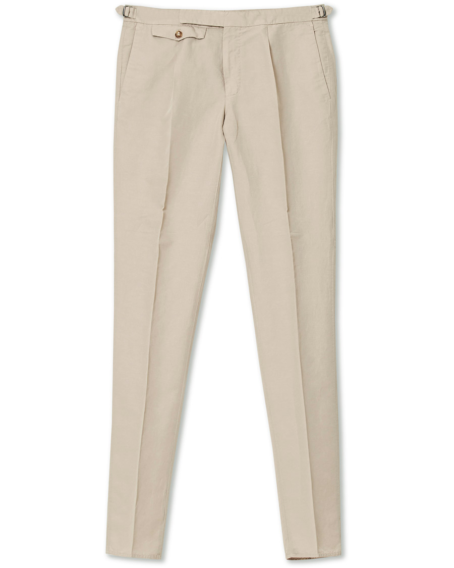 Men | Trousers | Incotex | Slim Fit Pleated Chinolino Trousers Beige