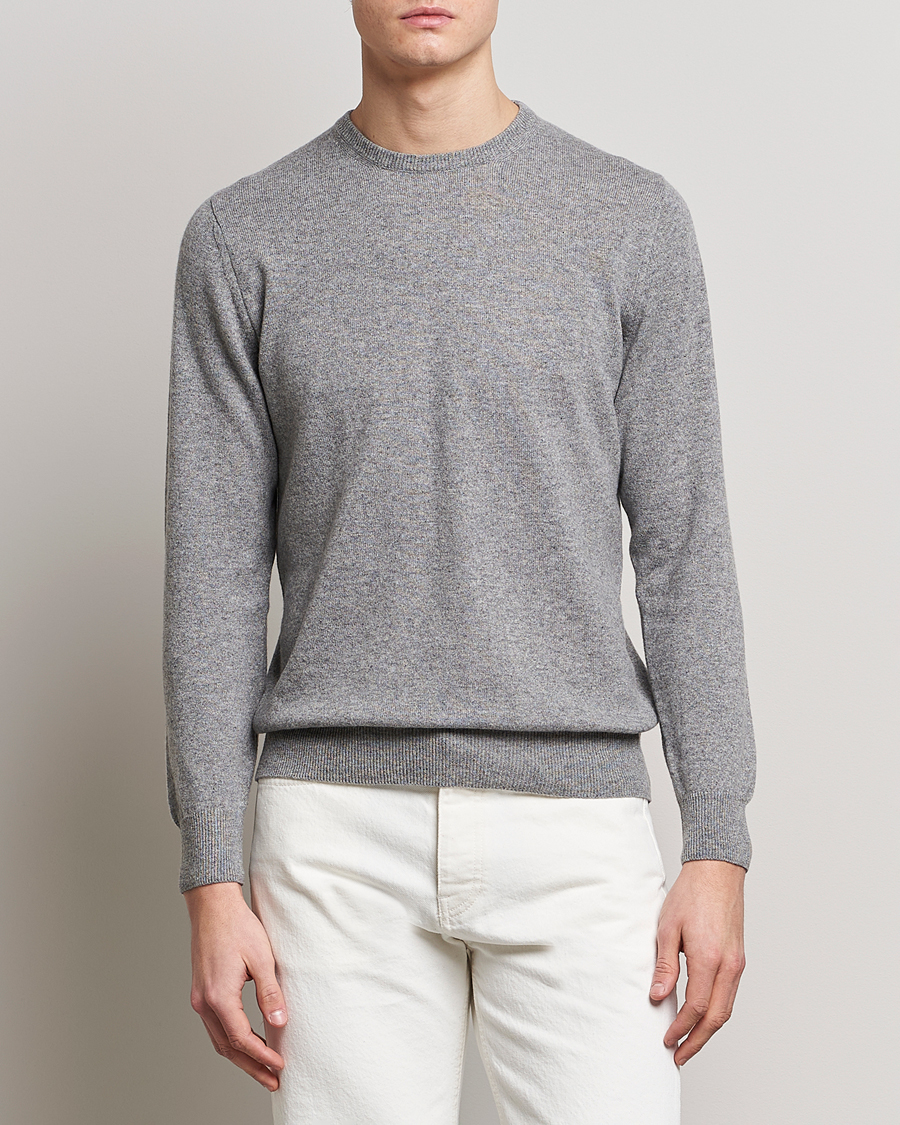 Men | Knitted Jumpers | Piacenza Cashmere | Cashmere Crew Neck Sweater Light Grey