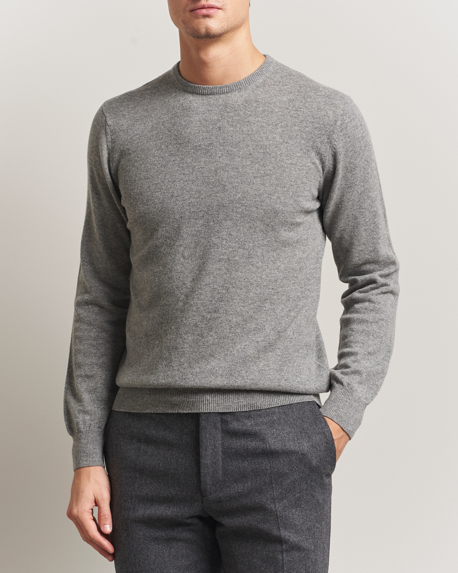 Men | Sweaters & Knitwear | Piacenza Cashmere | Cashmere Crew Neck Sweater Light Grey