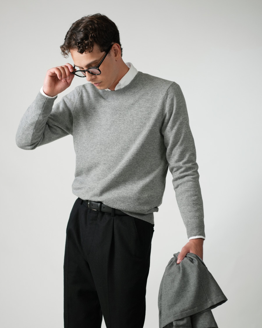 Men | Sweaters & Knitwear | Piacenza Cashmere | Cashmere Crew Neck Sweater Light Grey