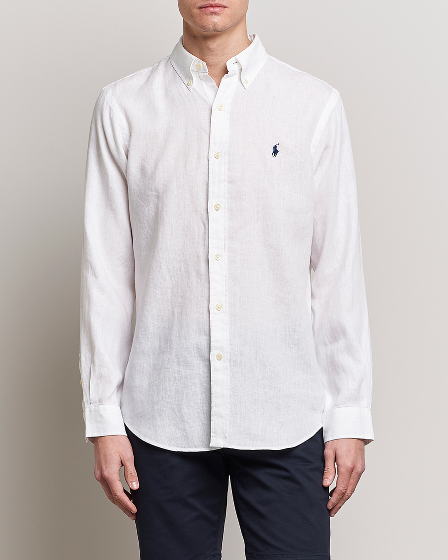 Men | Linen Shirts | Polo Ralph Lauren | Custom Fit Linen Button Down White