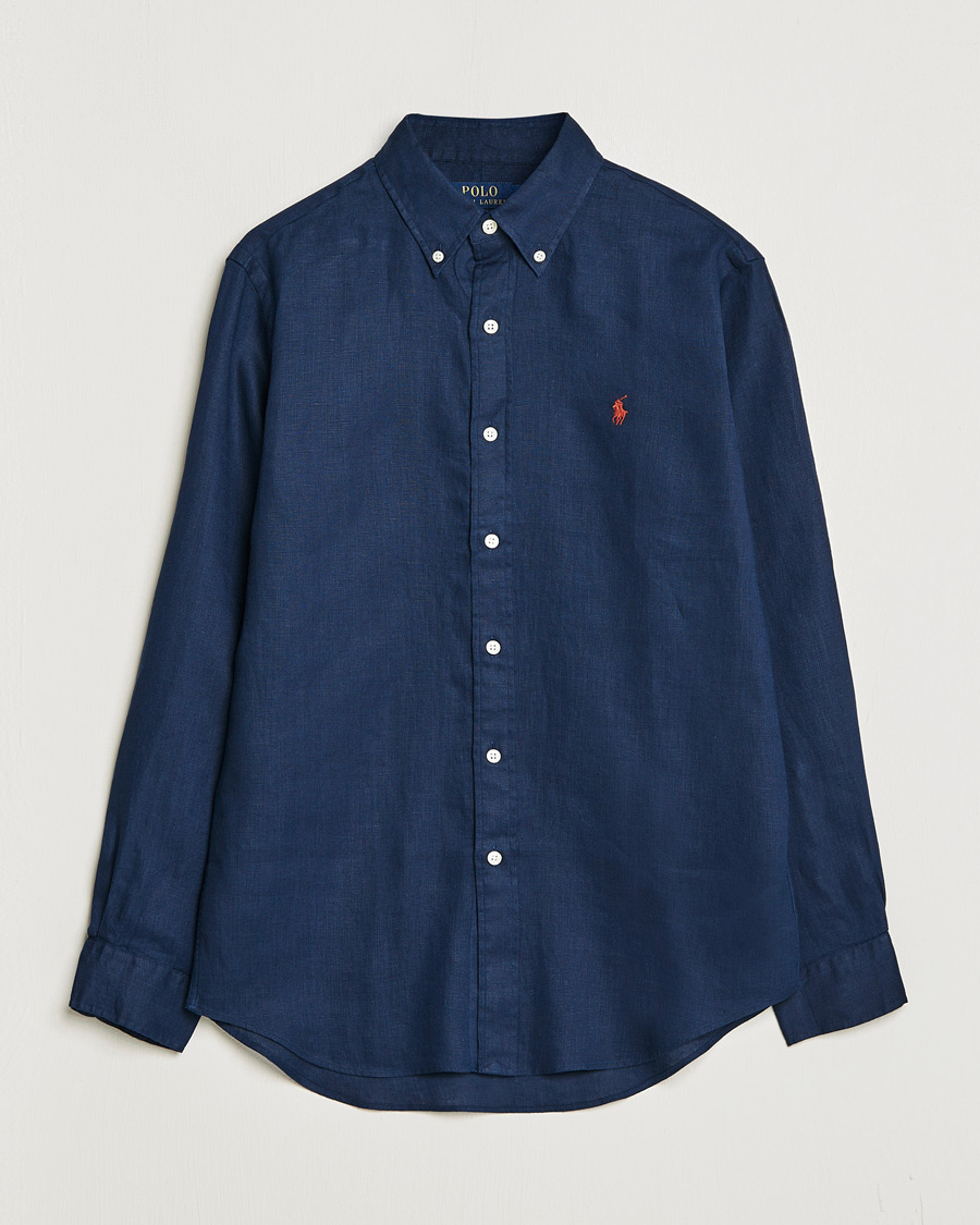 Men | Shirts | Polo Ralph Lauren | Custom Fit Linen Button Down Newport Navy