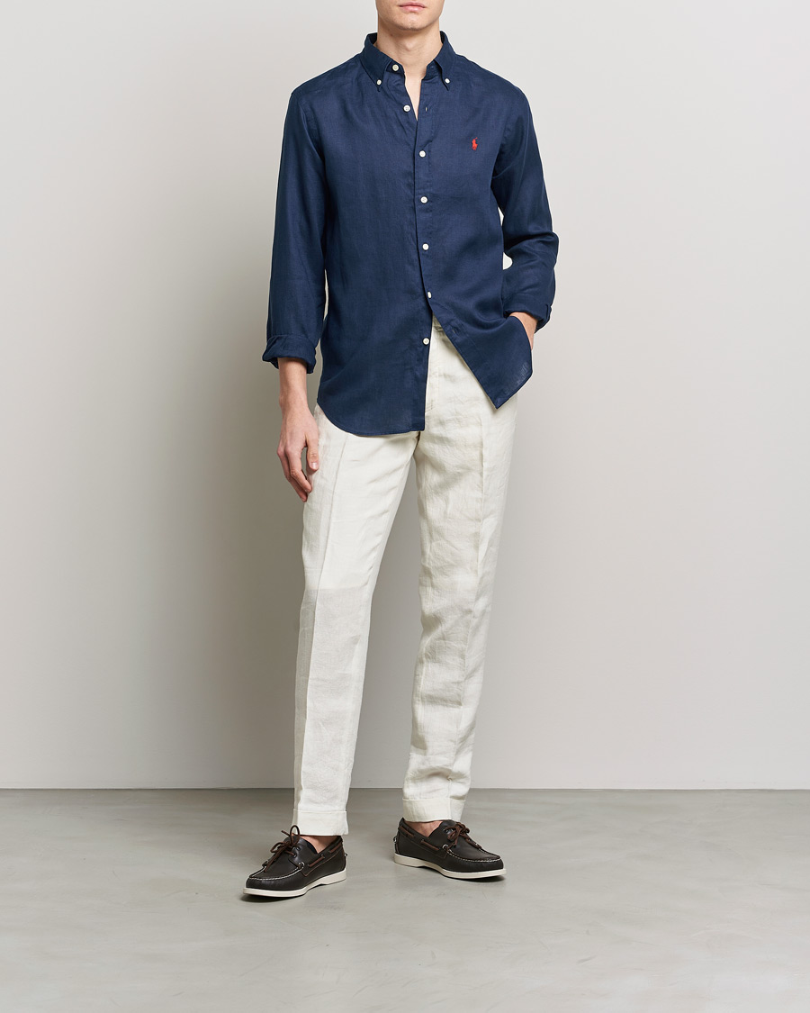 Men | Shirts | Polo Ralph Lauren | Custom Fit Linen Button Down Newport Navy