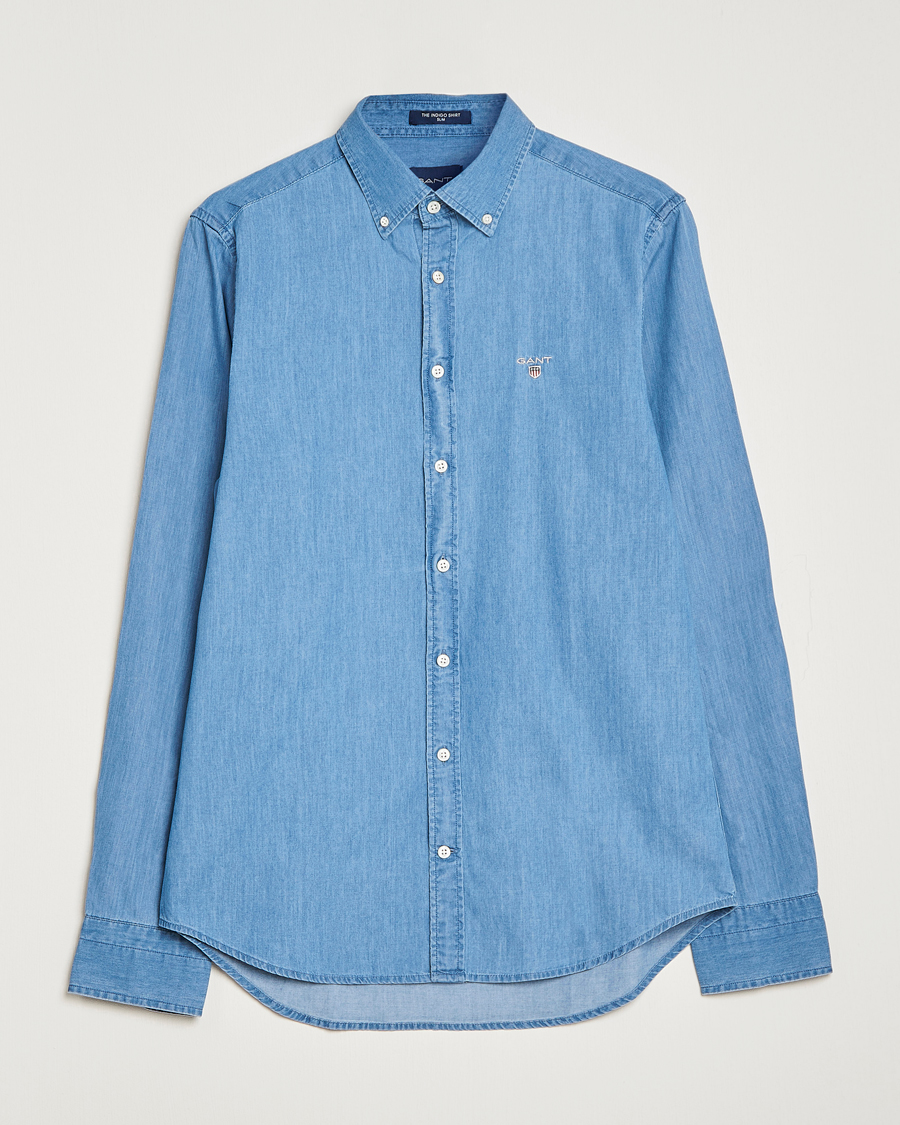 GANT Slim Fit Indigo Shirt Semi Light Blue at CareOfCarl.com
