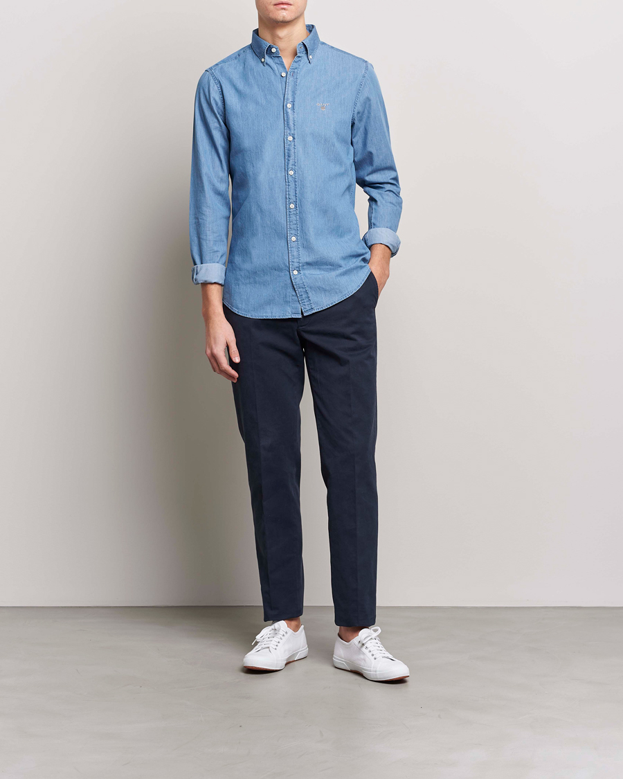 Men | Denim Shirts | GANT | Slim Fit Indigo Shirt Semi Light Blue