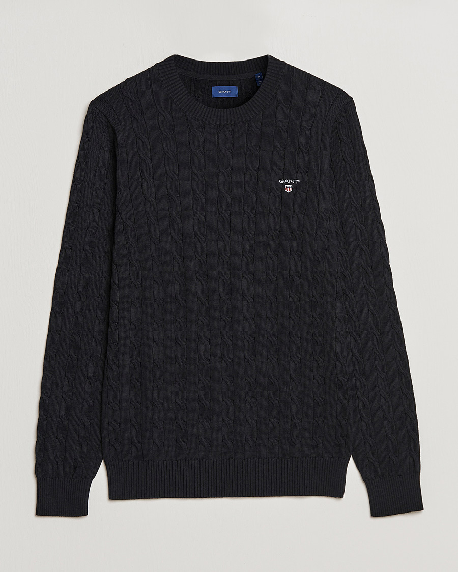 Men | Sweaters & Knitwear | GANT | Cotton Cable Crew Neck Pullover Black